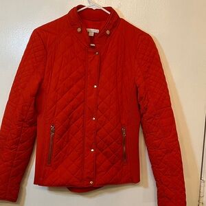 New York & Company Vibrant Red Quilted Bomber Jacket